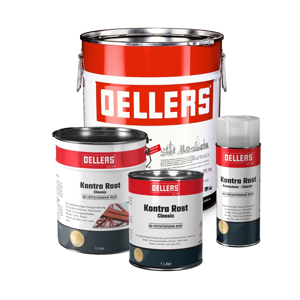 OELLERS Kontra Rost Classic OELLERS Kontra Rost Classic in 4 Varianten: Ringeimer 35 kg, Ringeimer 2,5 Liter, Dose 1 Liter und Sprühdose 400 ml